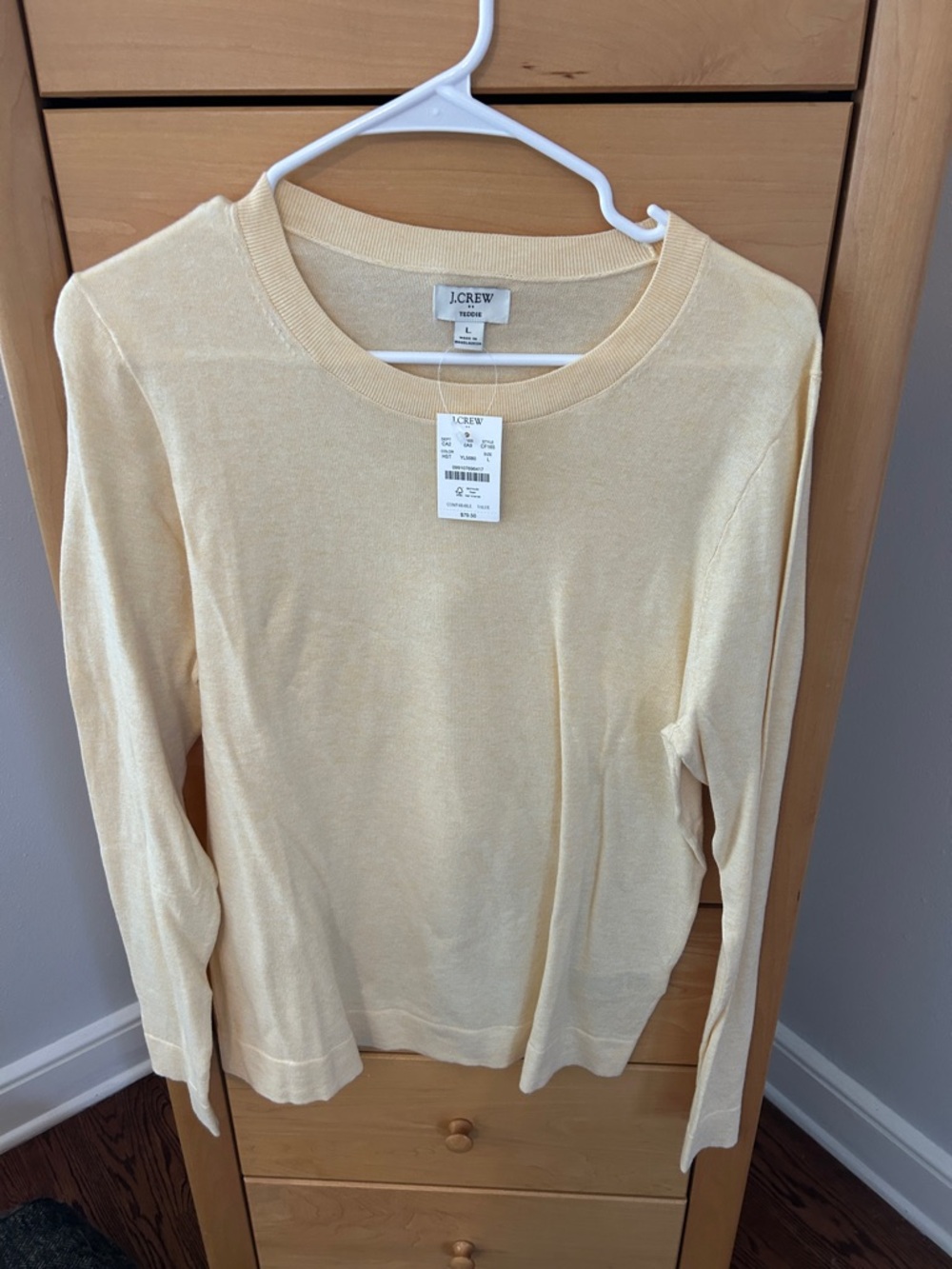 J. Crew Lightweight Crewneck Sweater in Soft Yellow, NWT, Large